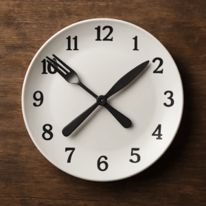 Intermittent Fasting diagram showing 16:8 fasting method with a clock